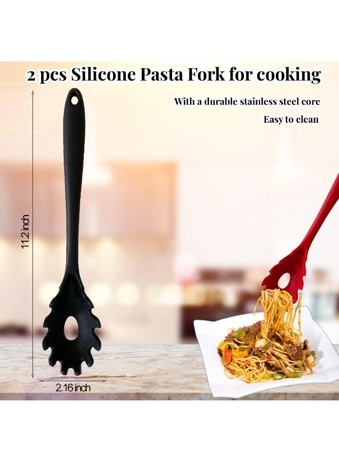 Silicone Pasta Fork, 2Pcs Spaghetti Spoon Pasta Fork High Heat Resistant 480°F Hygienic Spaghetti Server Food Grade Pasta Spoon BPA Free Noodle Spoon - Image 3
